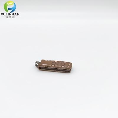 Embossed Logo Leather Zip Puller With Metal